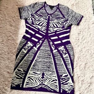 Ashley Stewart Plus V Statement Geometric Thick Sweater Bodycon Dress Purple